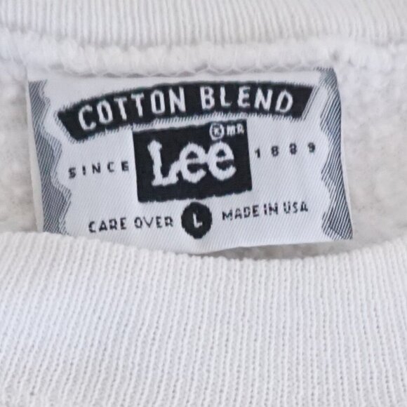 VTG '90s Lee Cotton Blend White Black Will Watch Plymouth Ma Crewneck Sweater L - Picture 4 of 10